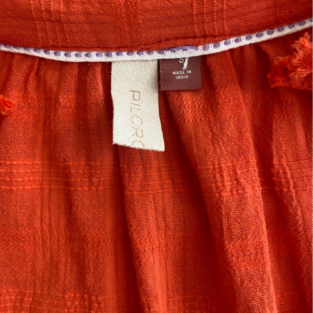 Anthro Pilcro Tavi Oversized Textured Cotton Blouse Small Coral Red Top EUC - Picture 6 of 10